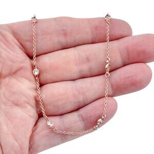 Vintage Sterling Silver 925 Rose Gold-Tone Cubic Zirconia Station Necklace 16"